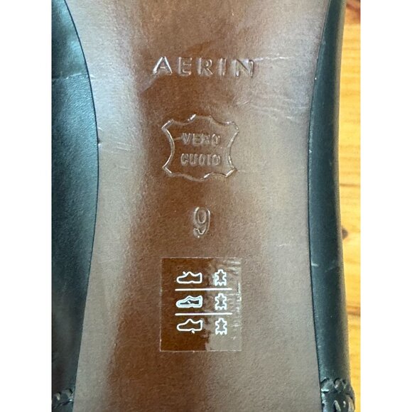 AERIN Pythian Black Genuine Leather Brogue Pointy Toe Kitten Heels  Pumps Size 9 - Picture 14 of 14